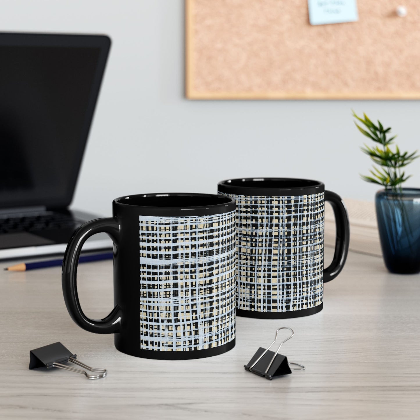 Black Mug - B&W Gingham