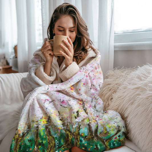 Velveteen Plush Blanket -Echoes of Spring Carried in Blossoms