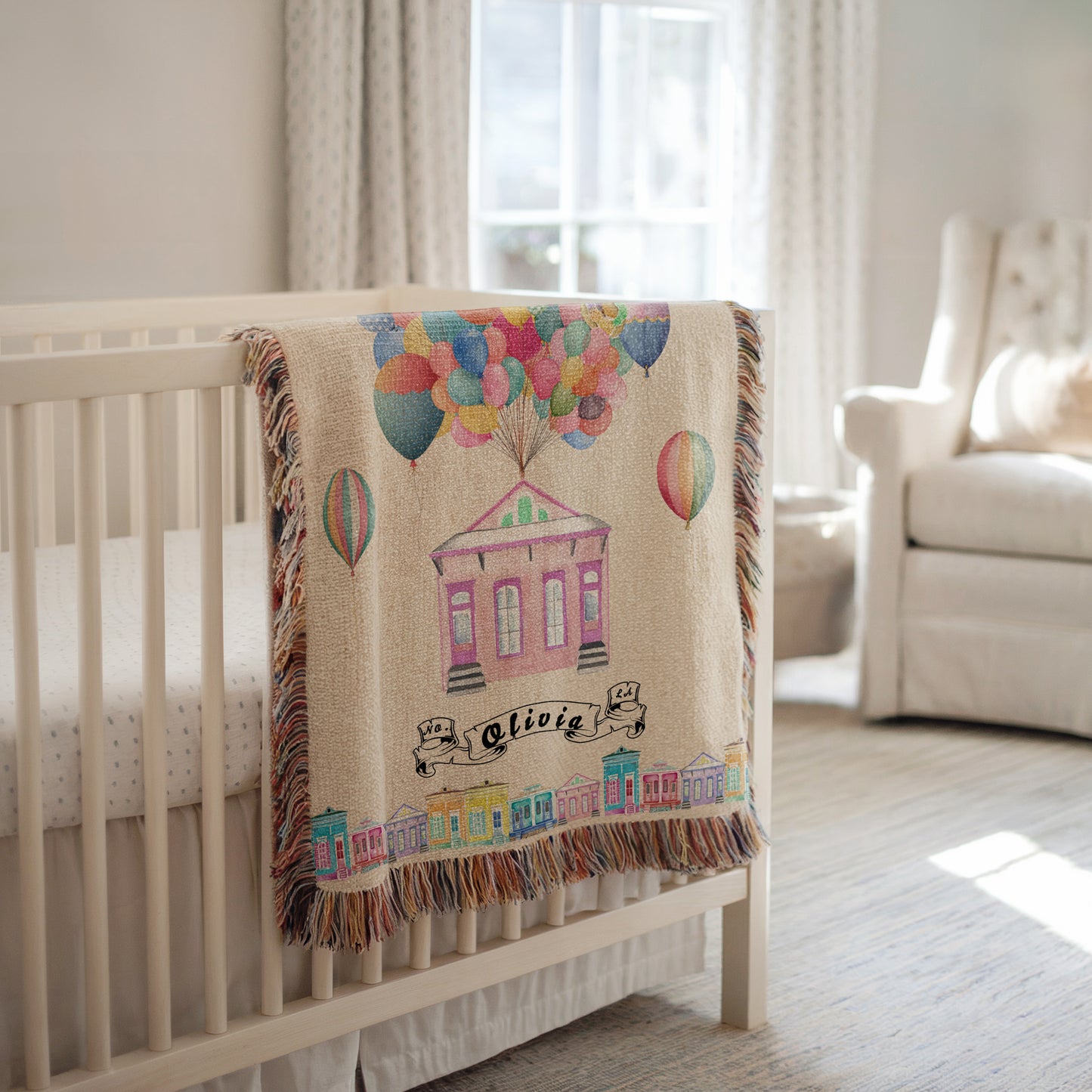 Personalized New Orleans Shotgun House Woven Blanket