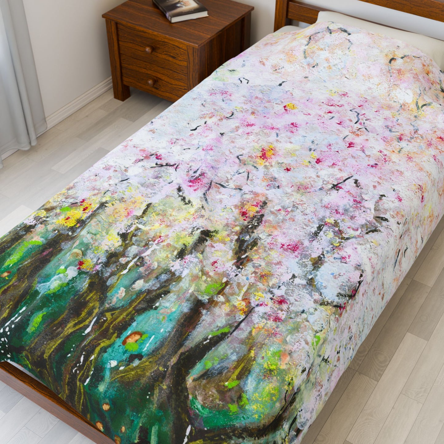 Velveteen Plush Blanket -Echoes of Spring Carried in Blossoms