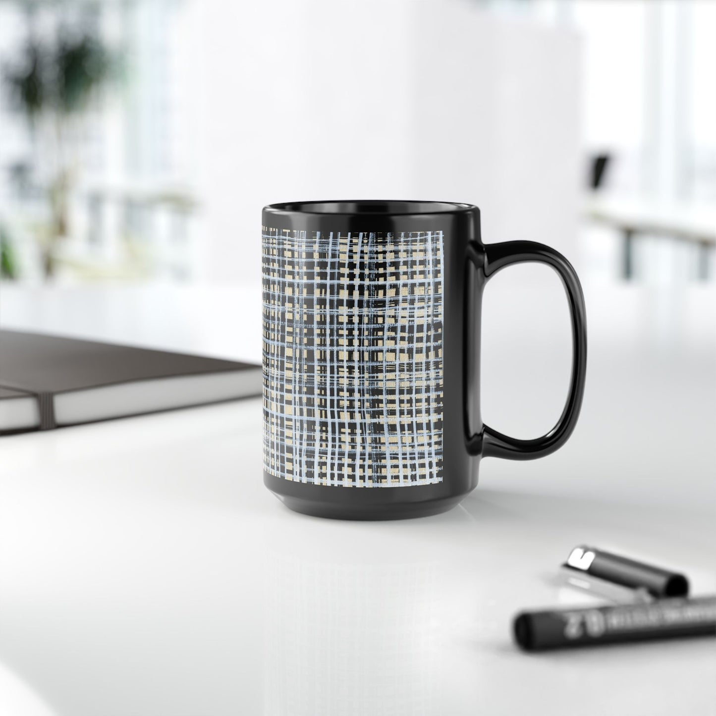 Black Mug - B&W Gingham