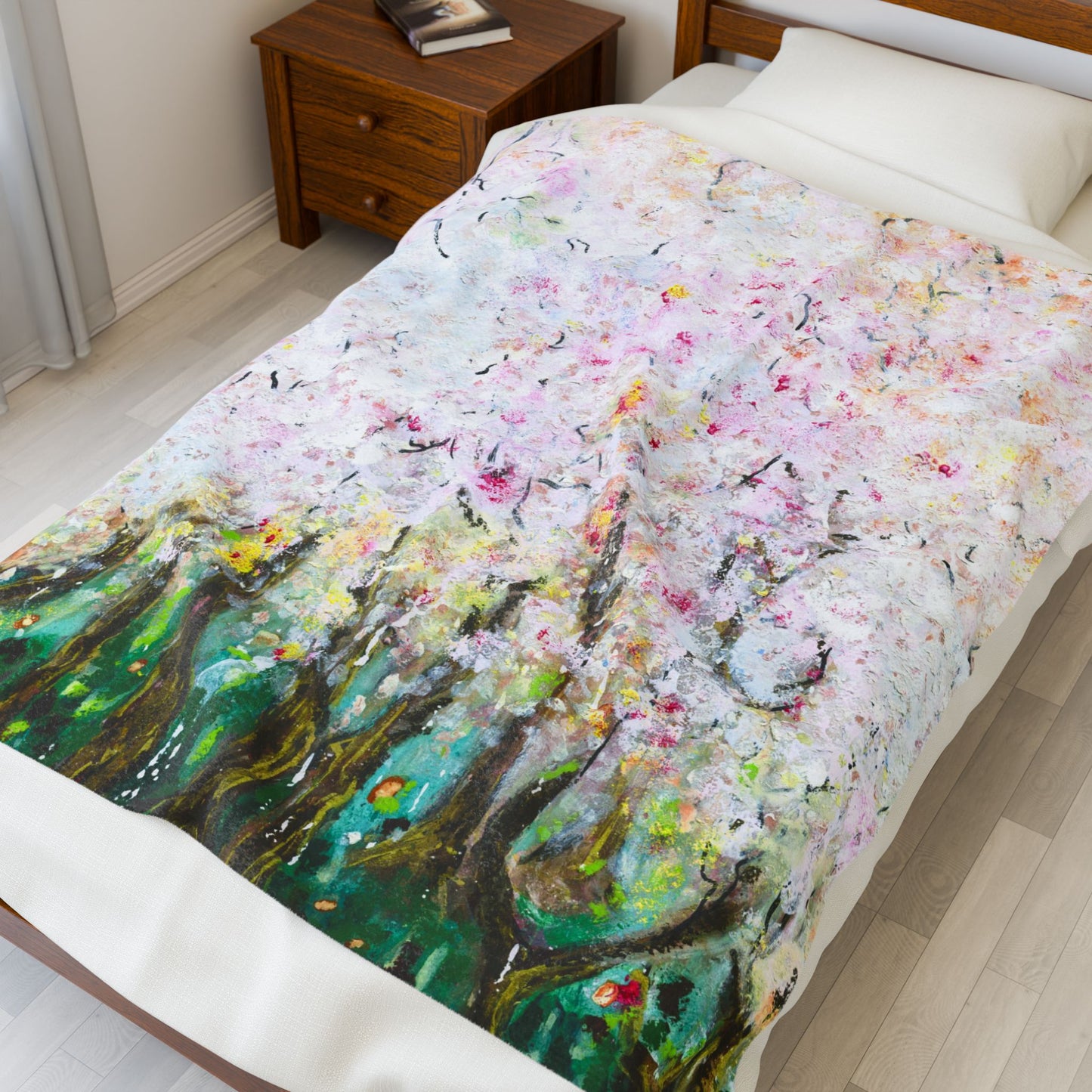 Velveteen Plush Blanket -Echoes of Spring Carried in Blossoms