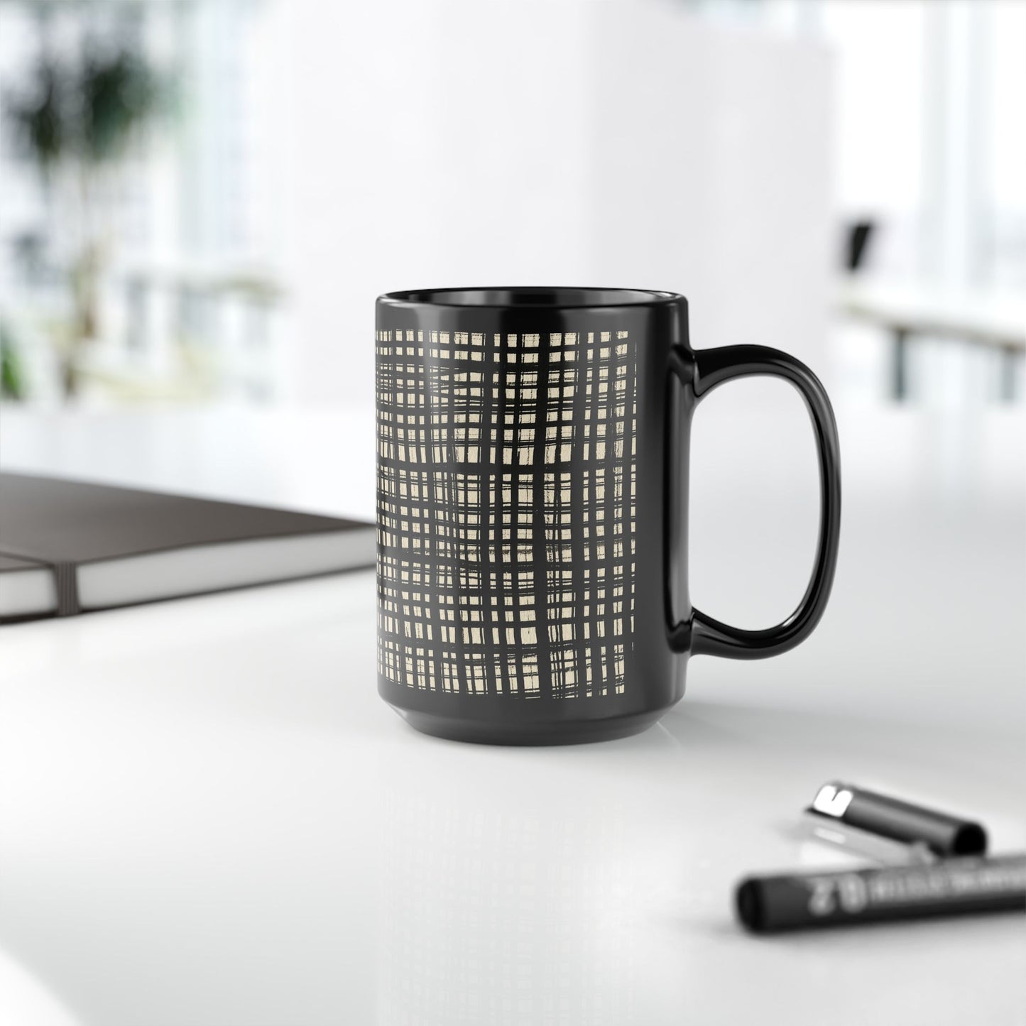 Black Mug - Black Gingham