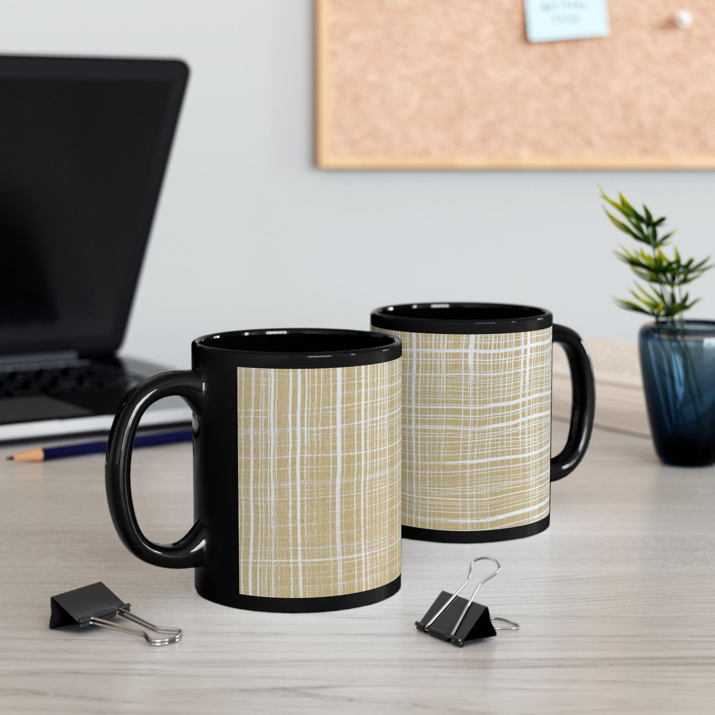 Black Mug - White Gingham