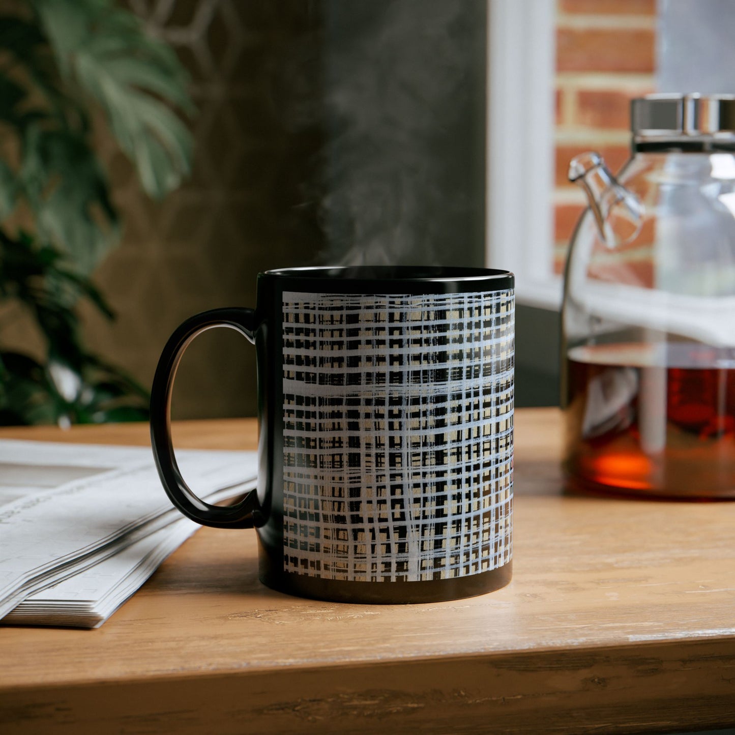 Black Mug - B&W Gingham