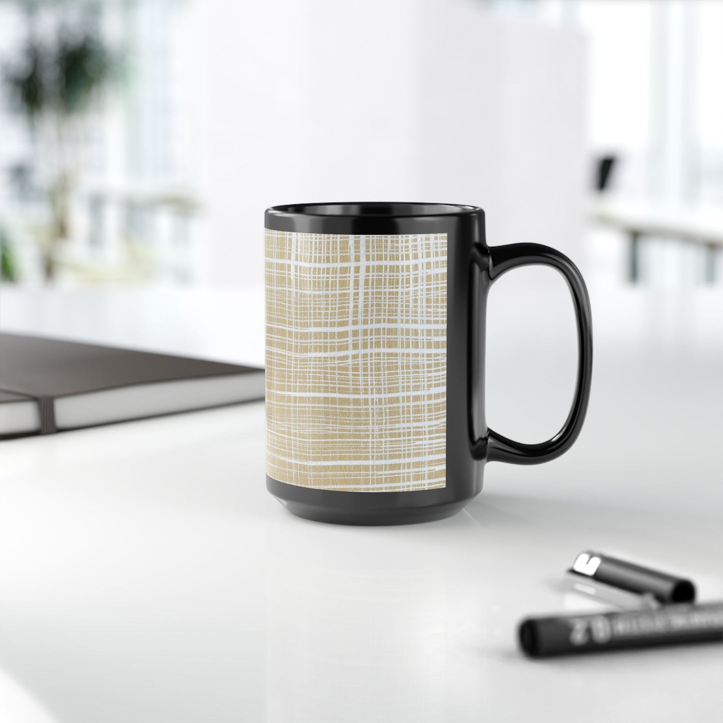 Black Mug - White Gingham