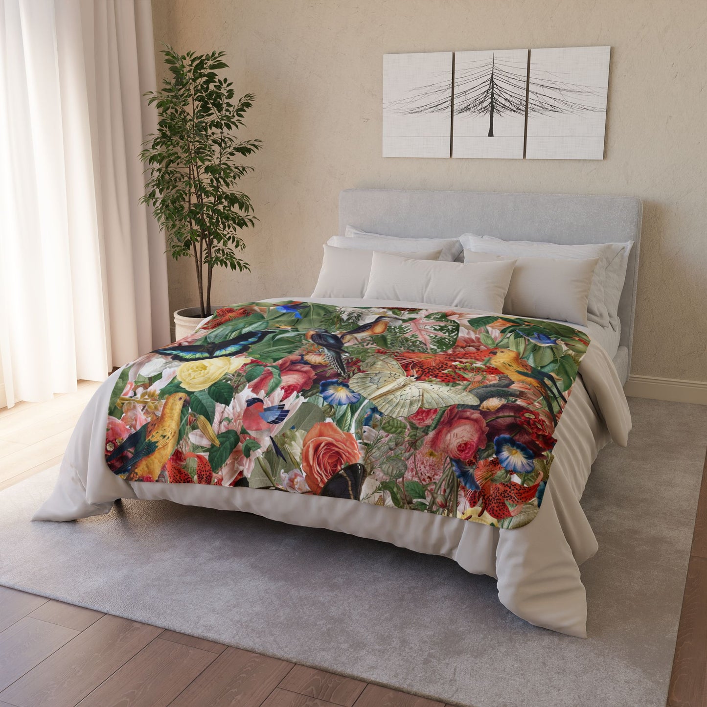 Sherpa Fleece Blanket - Tropical Garden
