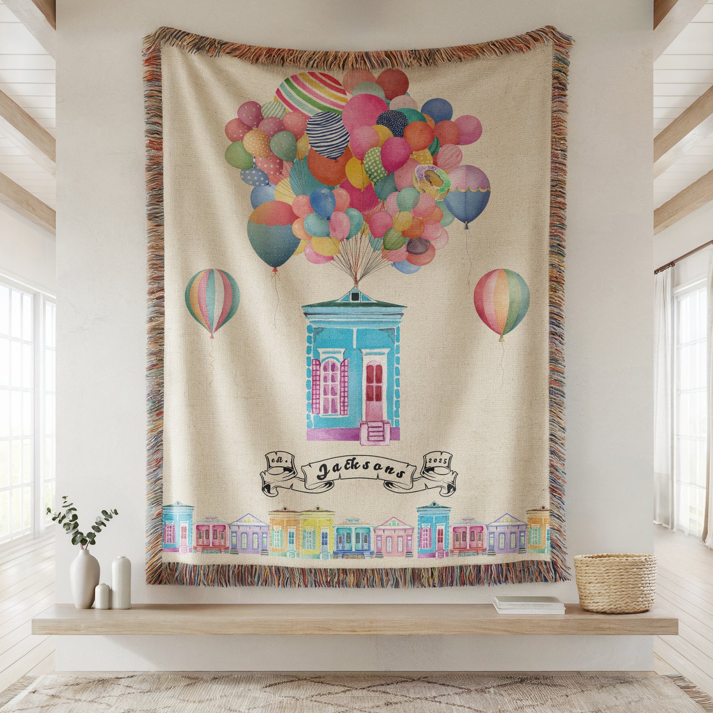 Personalized New Orleans Shotgun House Woven Blanket