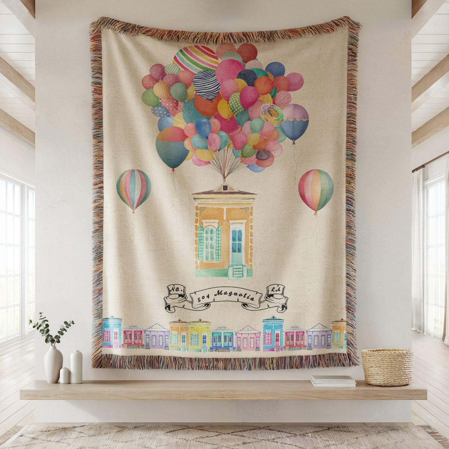 Personalized New Orleans Shotgun House Woven Blanket