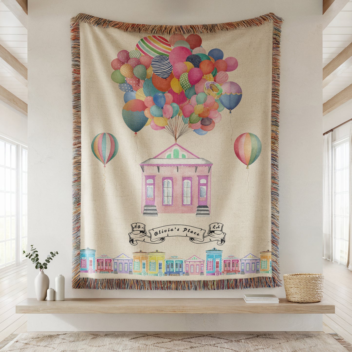 Personalized New Orleans Shotgun House Woven Blanket