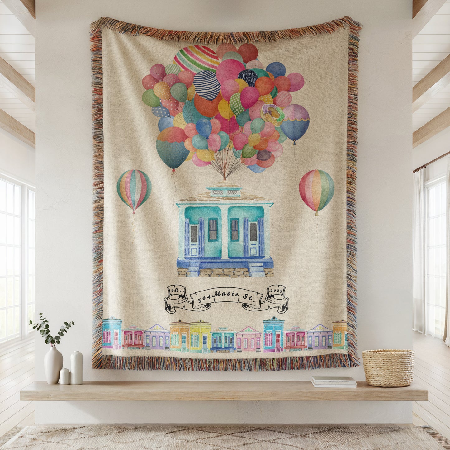 Personalized New Orleans Shotgun House Woven Blanket