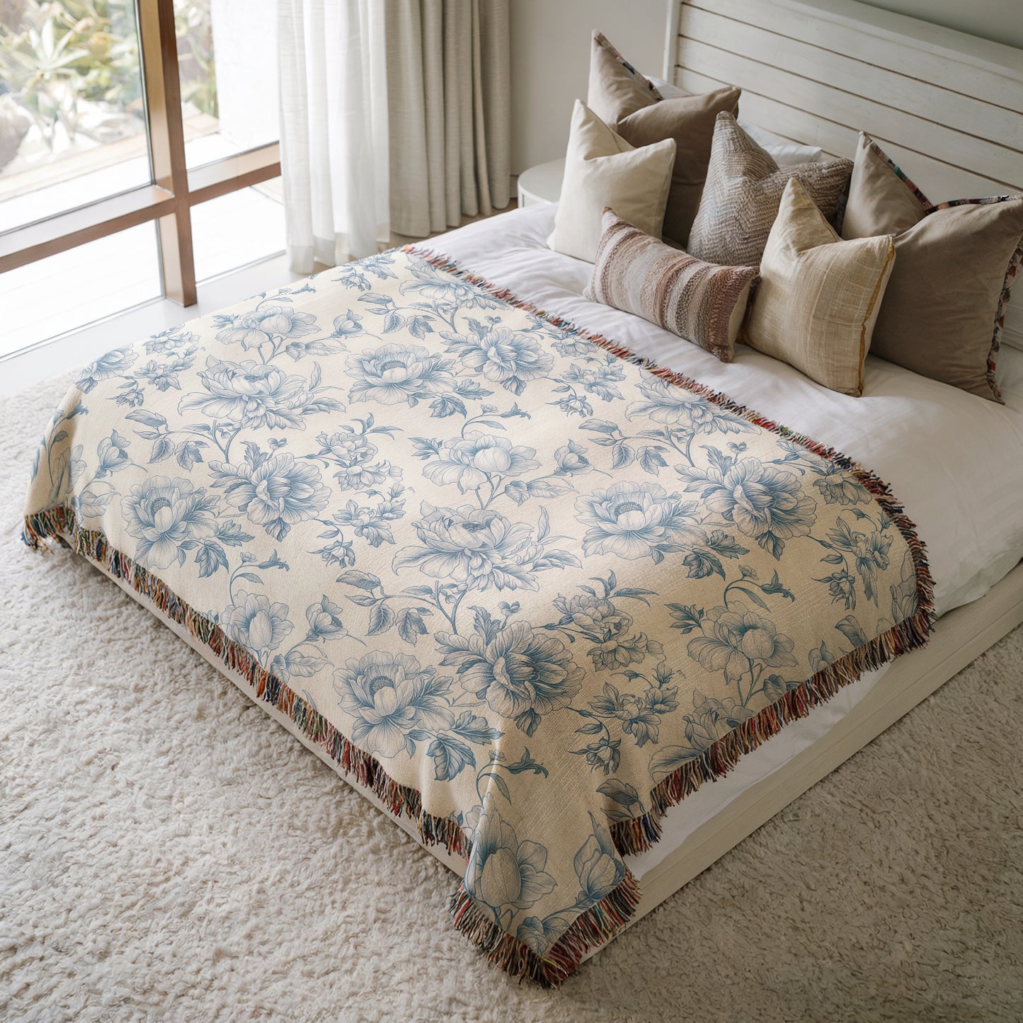 Woven Blanket - Blue Floral